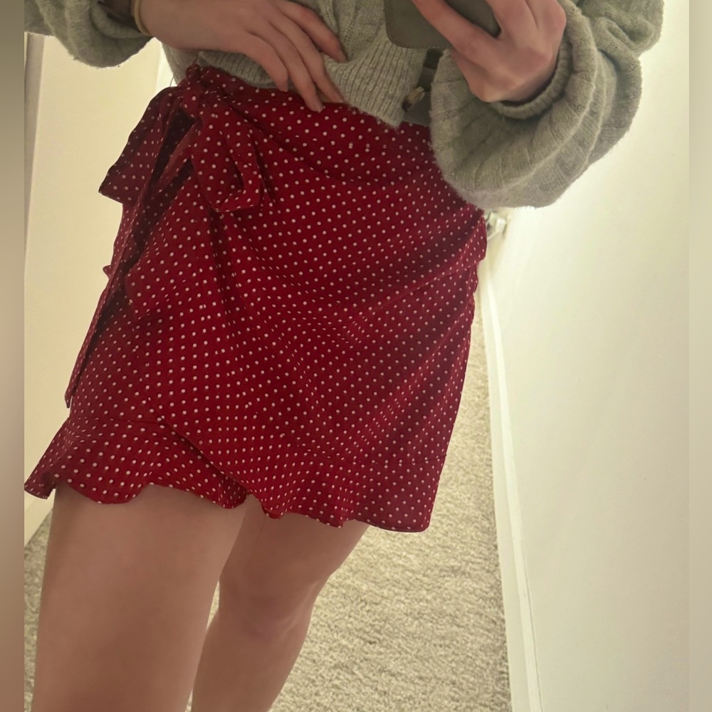 Red polka dot wrap skirt